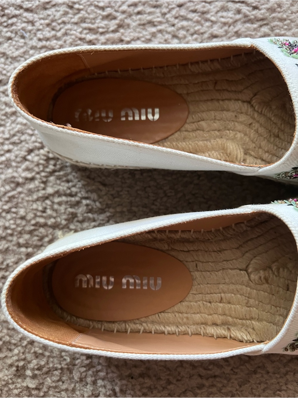 Miu Miu Embroidered Canvas Floral Beaded Espadrilles Sz 37 - Picture 3 of 12